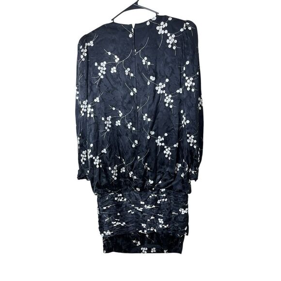 Vintage 1980's Saint Romei Sz 12 100% Silk Dress Black Floral Print - Picture 8 of 9